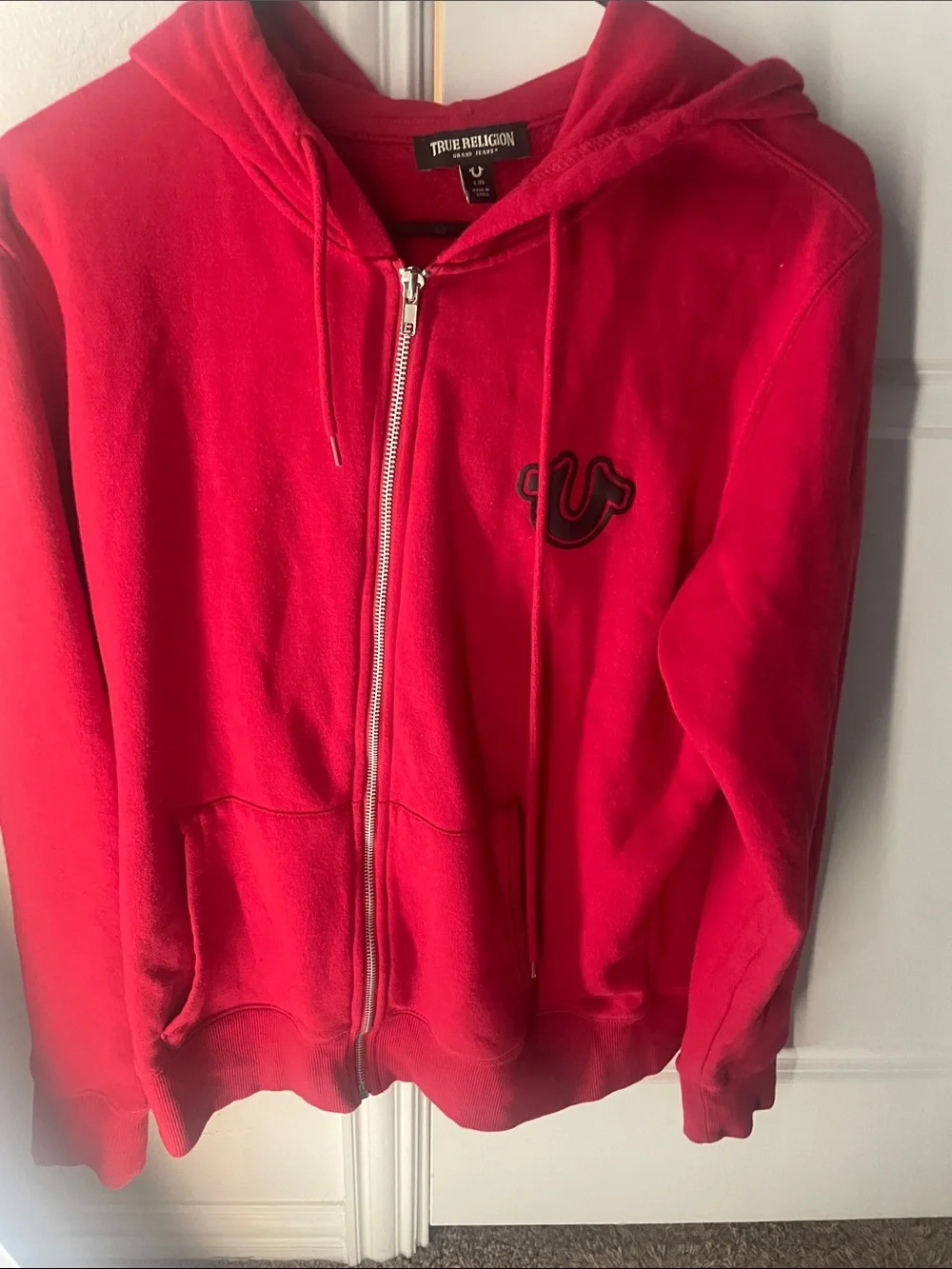 True Religion Bright Red Zip Hoodie with Logo Patch